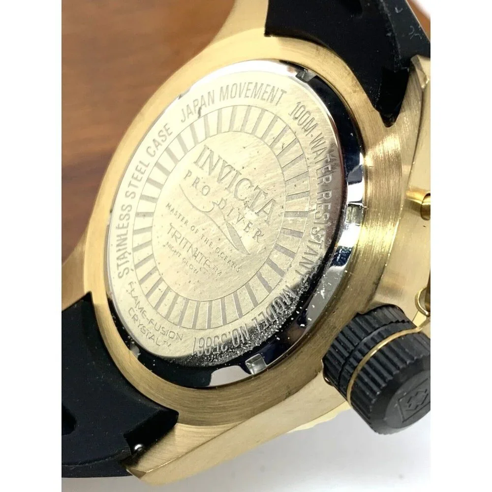 Invicta Men's Watch 35661 Pro Diver Quartz Gold Black Green Bezel Rubber…
